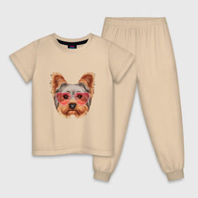 Детская пижама хлопок с принтом Йоркширский терьер в очках сердечках в Белгороде, 100% хлопок |  брюки и футболка прямого кроя, без карманов, на брюках мягкая резинка на поясе и по низу штанин
 | домашние животные | пес | собака | терьер