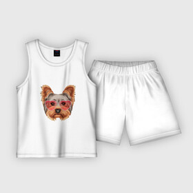 Детская пижама с шортами хлопок с принтом Йоркширский терьер  в очках сердечках в Белгороде,  |  | домашние животные | пес | собака | терьер