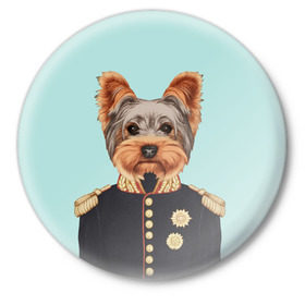 Значок с принтом Йоркширский терьер в форме в Белгороде,  металл | круглая форма, металлическая застежка в виде булавки | домашние животные | пес | собака | терьер
