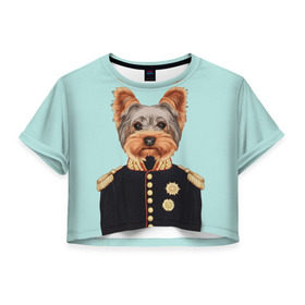 Женская футболка 3D укороченная с принтом Йоркширский терьер в форме в Белгороде, 100% полиэстер | круглая горловина, длина футболки до линии талии, рукава с отворотами | домашние животные | пес | собака | терьер