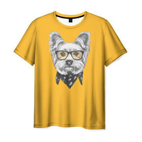 Мужская футболка 3D с принтом Йоркширский терьер_в очках в Белгороде, 100% полиэфир | прямой крой, круглый вырез горловины, длина до линии бедер | домашние животные | пес | собака | терьер