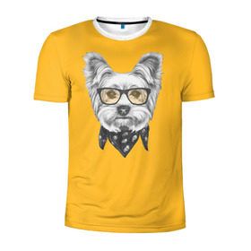 Мужская футболка 3D спортивная с принтом Йоркширский терьер_в очках в Белгороде, 100% полиэстер с улучшенными характеристиками | приталенный силуэт, круглая горловина, широкие плечи, сужается к линии бедра | домашние животные | пес | собака | терьер