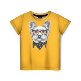 Детская футболка 3D с принтом Йоркширский терьер_в очках в Белгороде, 100% гипоаллергенный полиэфир | прямой крой, круглый вырез горловины, длина до линии бедер, чуть спущенное плечо, ткань немного тянется | домашние животные | пес | собака | терьер
