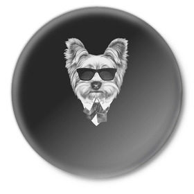 Значок с принтом Йоркширский терьер_13 в Белгороде,  металл | круглая форма, металлическая застежка в виде булавки | Тематика изображения на принте: домашние животные | пес | собака | терьер