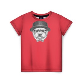 Детская футболка 3D с принтом Йоркширский терьер в шляпе в Белгороде, 100% гипоаллергенный полиэфир | прямой крой, круглый вырез горловины, длина до линии бедер, чуть спущенное плечо, ткань немного тянется | домашние животные | пес | собака | терьер