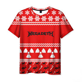 Мужская футболка 3D с принтом Праздничный Megadeth в Белгороде, 100% полиэфир | прямой крой, круглый вырез горловины, длина до линии бедер | Тематика изображения на принте: 