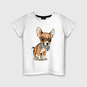Детская футболка хлопок с принтом Чихуахуа с бабочкой в Белгороде, 100% хлопок | круглый вырез горловины, полуприлегающий силуэт, длина до линии бедер | домашние животные | пес | песик | собака | собачка | чихуахуа