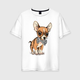 Женская футболка хлопок Oversize с принтом Чихуахуа с бабочкой в Белгороде, 100% хлопок | свободный крой, круглый ворот, спущенный рукав, длина до линии бедер
 | домашние животные | пес | песик | собака | собачка | чихуахуа
