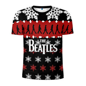 Мужская футболка 3D спортивная с принтом Праздничный The Beatles в Белгороде, 100% полиэстер с улучшенными характеристиками | приталенный силуэт, круглая горловина, широкие плечи, сужается к линии бедра | Тематика изображения на принте: beatles | the beatles | бител | битлз | битлс | битлы | группа | джон леннон | джордж харрисон | жуки | знак | красный | ливерпульская четвёрка | мерсибит | надпись | новогодний | новый год | пол маккартни | поп