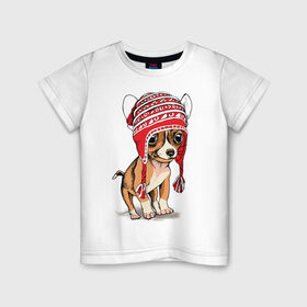 Детская футболка хлопок с принтом Чихуахуа в шапочке в Белгороде, 100% хлопок | круглый вырез горловины, полуприлегающий силуэт, длина до линии бедер | Тематика изображения на принте: домашние животные | пес | песик | собака | собачка | чихуахуа