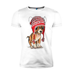 Мужская футболка премиум с принтом Чихуахуа в шапочке в Белгороде, 92% хлопок, 8% лайкра | приталенный силуэт, круглый вырез ворота, длина до линии бедра, короткий рукав | домашние животные | пес | песик | собака | собачка | чихуахуа