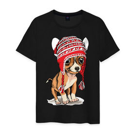 Мужская футболка хлопок с принтом Чихуахуа в шапочке в Белгороде, 100% хлопок | прямой крой, круглый вырез горловины, длина до линии бедер, слегка спущенное плечо. | Тематика изображения на принте: домашние животные | пес | песик | собака | собачка | чихуахуа