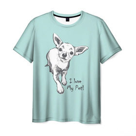 Мужская футболка 3D с принтом I love my pet в Белгороде, 100% полиэфир | прямой крой, круглый вырез горловины, длина до линии бедер | домашние животные | пес | песик | собака | собачка | чихуахуа