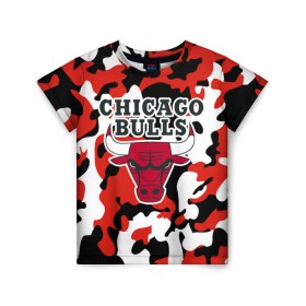 Детская футболка 3D с принтом CHICAGO BULLS Новогодний в Белгороде, 100% гипоаллергенный полиэфир | прямой крой, круглый вырез горловины, длина до линии бедер, чуть спущенное плечо, ткань немного тянется | камуфляж | красный | чикаго буллс