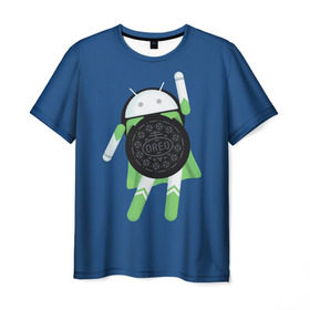 Мужская футболка 3D с принтом Android Oreo в Белгороде, 100% полиэфир | прямой крой, круглый вырез горловины, длина до линии бедер | Тематика изображения на принте: 