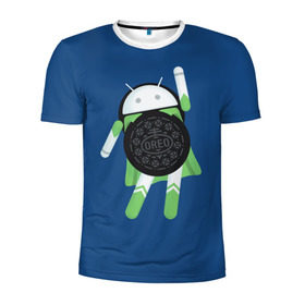 Мужская футболка 3D спортивная с принтом Android Oreo в Белгороде, 100% полиэстер с улучшенными характеристиками | приталенный силуэт, круглая горловина, широкие плечи, сужается к линии бедра | Тематика изображения на принте: 