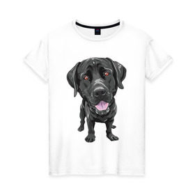 Женская футболка хлопок с принтом Черный лабрадор в Белгороде, 100% хлопок | прямой крой, круглый вырез горловины, длина до линии бедер, слегка спущенное плечо | домашние животные | лабрадоры | пес | песик | ретриверы | собака | собачка