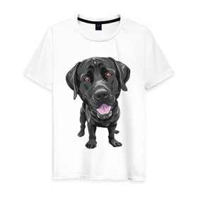 Мужская футболка хлопок с принтом Черный лабрадор в Белгороде, 100% хлопок | прямой крой, круглый вырез горловины, длина до линии бедер, слегка спущенное плечо. | домашние животные | лабрадоры | пес | песик | ретриверы | собака | собачка