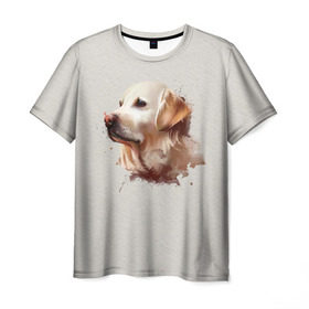 Мужская футболка 3D с принтом Лабрадор_арт в Белгороде, 100% полиэфир | прямой крой, круглый вырез горловины, длина до линии бедер | домашние животные | пес | ретривер | собака