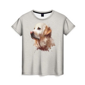 Женская футболка 3D с принтом Лабрадор_арт в Белгороде, 100% полиэфир ( синтетическое хлопкоподобное полотно) | прямой крой, круглый вырез горловины, длина до линии бедер | домашние животные | пес | ретривер | собака