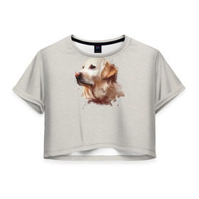 Женская футболка 3D укороченная с принтом Лабрадор_арт в Белгороде, 100% полиэстер | круглая горловина, длина футболки до линии талии, рукава с отворотами | домашние животные | пес | ретривер | собака