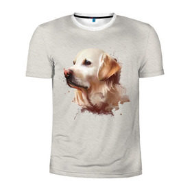 Мужская футболка 3D спортивная с принтом Лабрадор_арт в Белгороде, 100% полиэстер с улучшенными характеристиками | приталенный силуэт, круглая горловина, широкие плечи, сужается к линии бедра | Тематика изображения на принте: домашние животные | пес | ретривер | собака