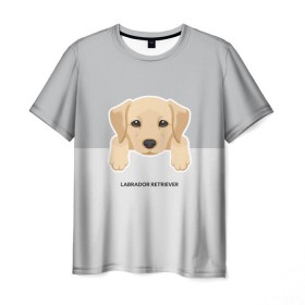 Мужская футболка 3D с принтом Лабрадор щенок в Белгороде, 100% полиэфир | прямой крой, круглый вырез горловины, длина до линии бедер | домашние животные | лабрадор | пес | песик | ретривер | собака | собачка