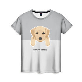 Женская футболка 3D с принтом Лабрадор щенок в Белгороде, 100% полиэфир ( синтетическое хлопкоподобное полотно) | прямой крой, круглый вырез горловины, длина до линии бедер | домашние животные | лабрадор | пес | песик | ретривер | собака | собачка