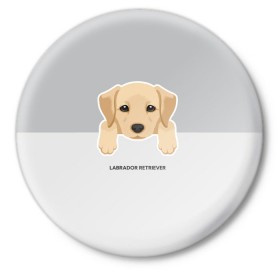 Значок с принтом Лабрадор щенок в Белгороде,  металл | круглая форма, металлическая застежка в виде булавки | домашние животные | лабрадор | пес | песик | ретривер | собака | собачка