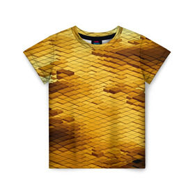 Детская футболка 3D с принтом gold bricks в Белгороде, 100% гипоаллергенный полиэфир | прямой крой, круглый вырез горловины, длина до линии бедер, чуть спущенное плечо, ткань немного тянется | geometry | геометрия | грань | кубик | кубики | мозаика | ребро | текстура | тени