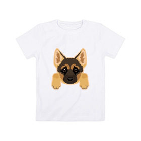 Детская футболка хлопок с принтом Немецкая овчарка щенок в Белгороде, 100% хлопок | круглый вырез горловины, полуприлегающий силуэт, длина до линии бедер | домашние животные | овчарка | собака | собачка