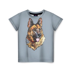Детская футболка 3D с принтом Немецкая овчарка арт в Белгороде, 100% гипоаллергенный полиэфир | прямой крой, круглый вырез горловины, длина до линии бедер, чуть спущенное плечо, ткань немного тянется | домашние животные | овчарка | пес | собака