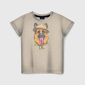 Детская футболка 3D с принтом Немецкая овчарка в шляпке в Белгороде, 100% гипоаллергенный полиэфир | прямой крой, круглый вырез горловины, длина до линии бедер, чуть спущенное плечо, ткань немного тянется | домашние животные | овчарка | пес | собака