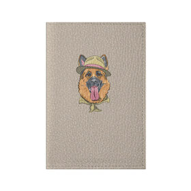Обложка для паспорта матовая кожа с принтом Немецкая овчарка в шляпке в Белгороде, натуральная матовая кожа | размер 19,3 х 13,7 см; прозрачные пластиковые крепления | домашние животные | овчарка | пес | собака