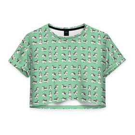 Женская футболка 3D укороченная с принтом Веселые хаски в Белгороде, 100% полиэстер | круглая горловина, длина футболки до линии талии, рукава с отворотами | домашние животные | пес | песик | собака | собачка | хаски
