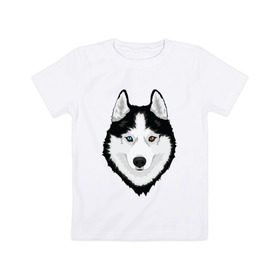 Детская футболка хлопок с принтом Хаски с разными глазами в Белгороде, 100% хлопок | круглый вырез горловины, полуприлегающий силуэт, длина до линии бедер | домашние животные | пес | собака