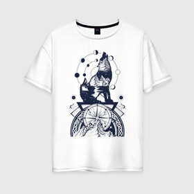 Женская футболка хлопок Oversize с принтом Сибирский хаски в Белгороде, 100% хлопок | свободный крой, круглый ворот, спущенный рукав, длина до линии бедер
 | домашние животные | пес | песик | собака | собачка | хаски