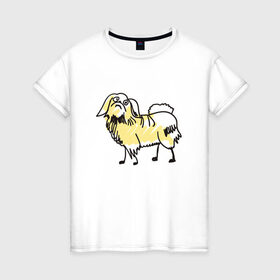 Женская футболка хлопок с принтом Забавный пекинес в Белгороде, 100% хлопок | прямой крой, круглый вырез горловины, длина до линии бедер, слегка спущенное плечо | домашние животные | пекинес | пес | песик | собака | собачка