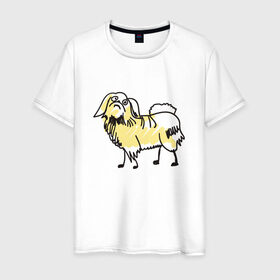 Мужская футболка хлопок с принтом Забавный пекинес в Белгороде, 100% хлопок | прямой крой, круглый вырез горловины, длина до линии бедер, слегка спущенное плечо. | Тематика изображения на принте: домашние животные | пекинес | пес | песик | собака | собачка
