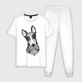 Мужская пижама хлопок с принтом Бультерьер _2 в Белгороде, 100% хлопок | брюки и футболка прямого кроя, без карманов, на брюках мягкая резинка на поясе и по низу штанин
 | домашние животные | пес | собака