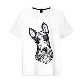 Мужская футболка хлопок с принтом Бультерьер _2 в Белгороде, 100% хлопок | прямой крой, круглый вырез горловины, длина до линии бедер, слегка спущенное плечо. | домашние животные | пес | собака