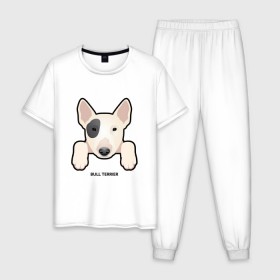 Мужская пижама хлопок с принтом Бультерьерчик в Белгороде, 100% хлопок | брюки и футболка прямого кроя, без карманов, на брюках мягкая резинка на поясе и по низу штанин
 | домашние животные | пес | собака