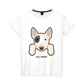 Женская футболка хлопок с принтом Бультерьерчик в Белгороде, 100% хлопок | прямой крой, круглый вырез горловины, длина до линии бедер, слегка спущенное плечо | Тематика изображения на принте: домашние животные | пес | собака