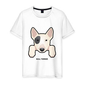Мужская футболка хлопок с принтом Бультерьерчик в Белгороде, 100% хлопок | прямой крой, круглый вырез горловины, длина до линии бедер, слегка спущенное плечо. | домашние животные | пес | собака