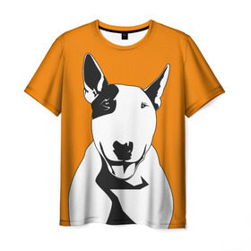 Мужская футболка 3D с принтом Солнечнй бультерьер в Белгороде, 100% полиэфир | прямой крой, круглый вырез горловины, длина до линии бедер | Тематика изображения на принте: бультерьер | домашние животные | пес | песик | собака | собачка