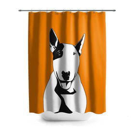 Штора 3D для ванной с принтом Солнечнй бультерьер в Белгороде, 100% полиэстер | плотность материала — 100 г/м2. Стандартный размер — 146 см х 180 см. По верхнему краю — пластиковые люверсы для креплений. В комплекте 10 пластиковых колец | бультерьер | домашние животные | пес | песик | собака | собачка