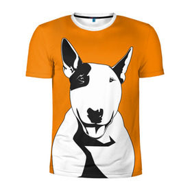 Мужская футболка 3D спортивная с принтом Солнечнй бультерьер в Белгороде, 100% полиэстер с улучшенными характеристиками | приталенный силуэт, круглая горловина, широкие плечи, сужается к линии бедра | Тематика изображения на принте: бультерьер | домашние животные | пес | песик | собака | собачка