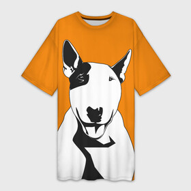 Платье-футболка 3D с принтом Солнечнй бультерьер в Белгороде,  |  | бультерьер | домашние животные | пес | песик | собака | собачка