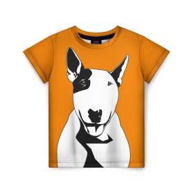 Детская футболка 3D с принтом Солнечнй бультерьер в Белгороде, 100% гипоаллергенный полиэфир | прямой крой, круглый вырез горловины, длина до линии бедер, чуть спущенное плечо, ткань немного тянется | Тематика изображения на принте: бультерьер | домашние животные | пес | песик | собака | собачка