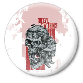 Значок с принтом THE EVIL WITHIN 2 в Белгороде,  металл | круглая форма, металлическая застежка в виде булавки | Тематика изображения на принте: skull | череп